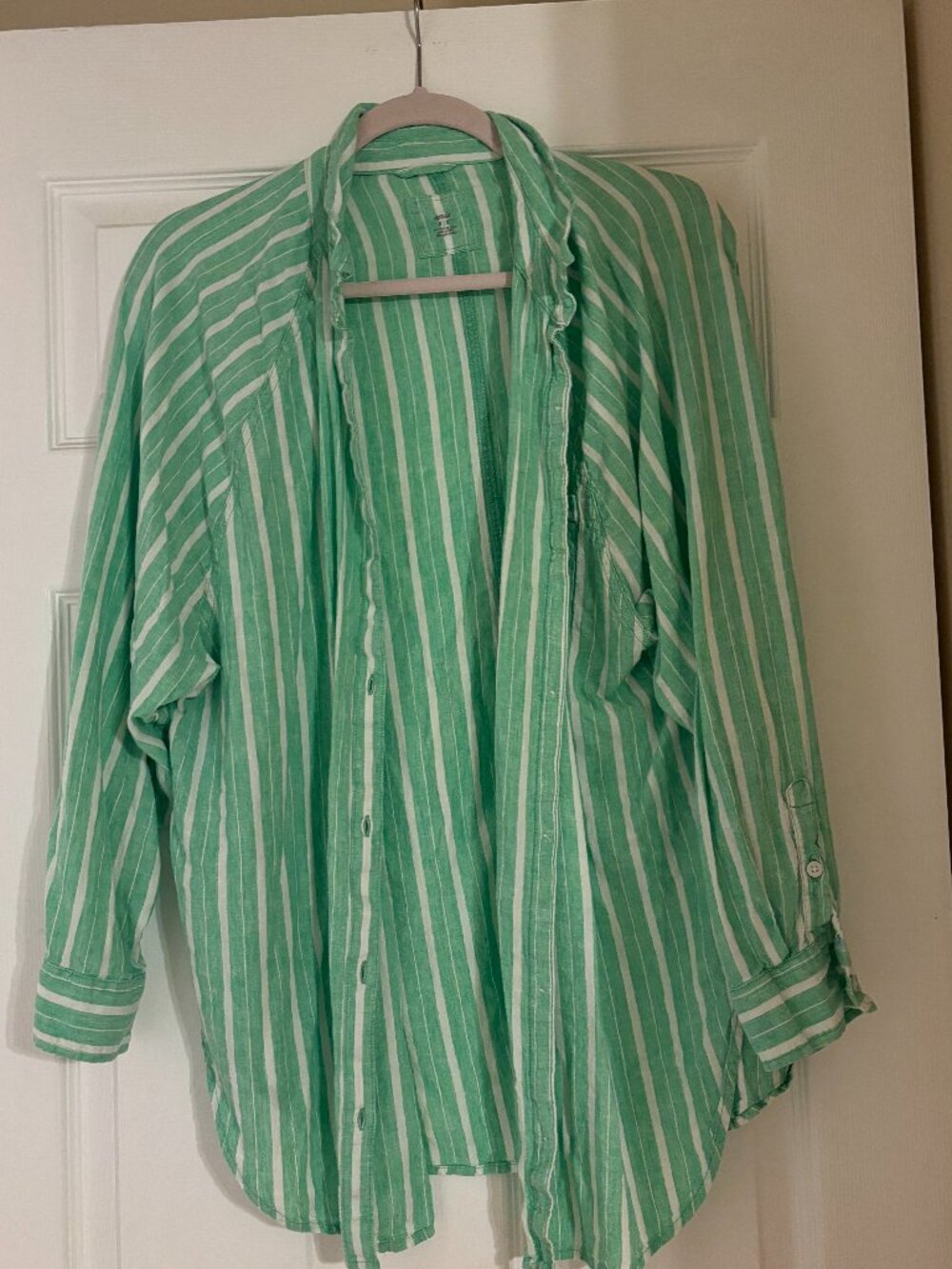 Aerie Pool Party Coverup shirt/Short set Green/white stripes size medium